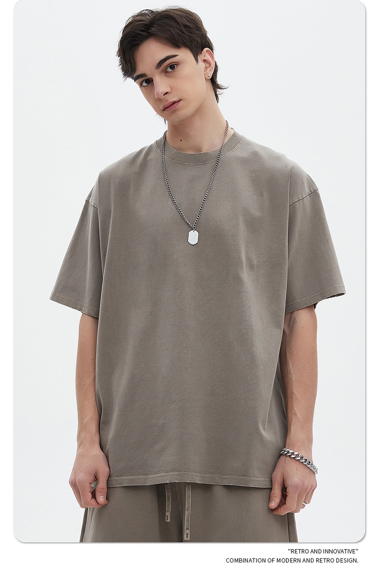 Washed Dyed Oversize Damage Short-sleeve T-shirt & Short Sweatpants Setup