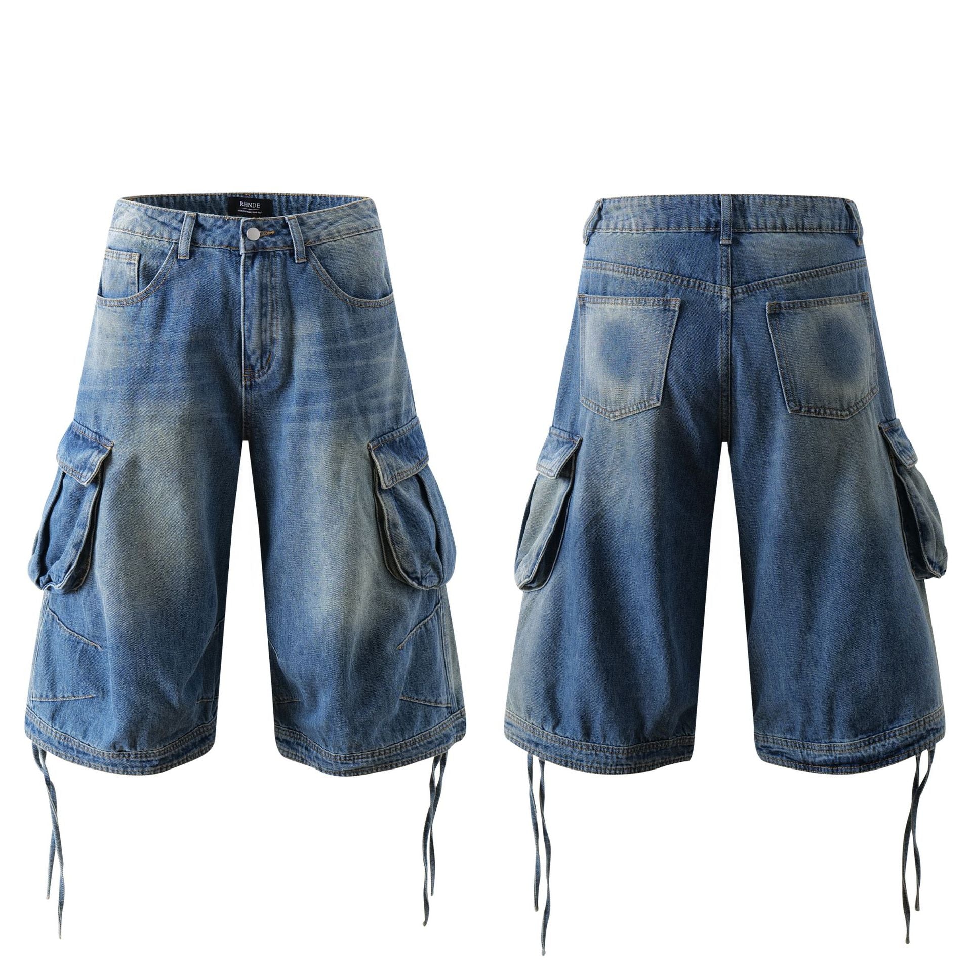 Washed Multi Pocket Cargo Denim Jort