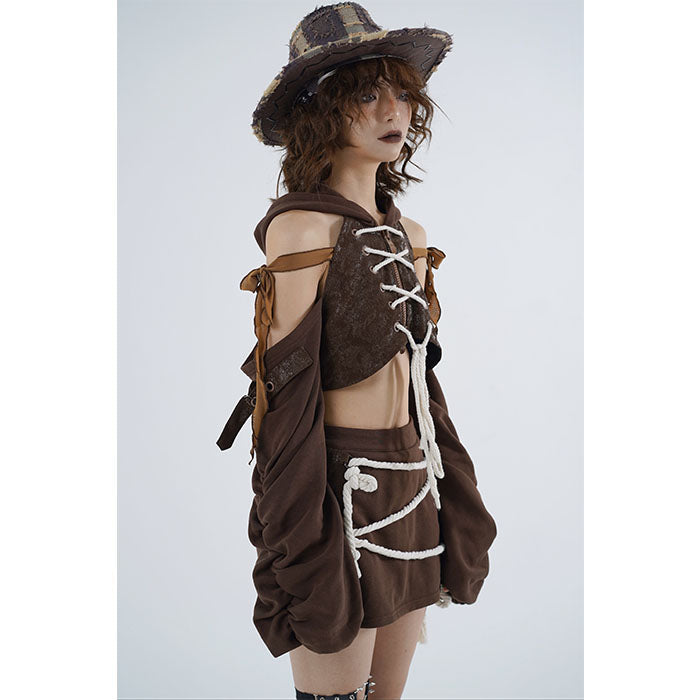 Irregular Cut-Out Pullover Hoodie & Short Skirt Setup