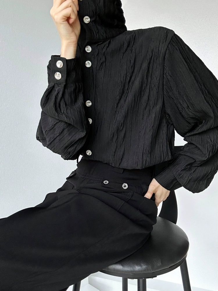 Wave Design Stand Neck Long Sleeve Shirt