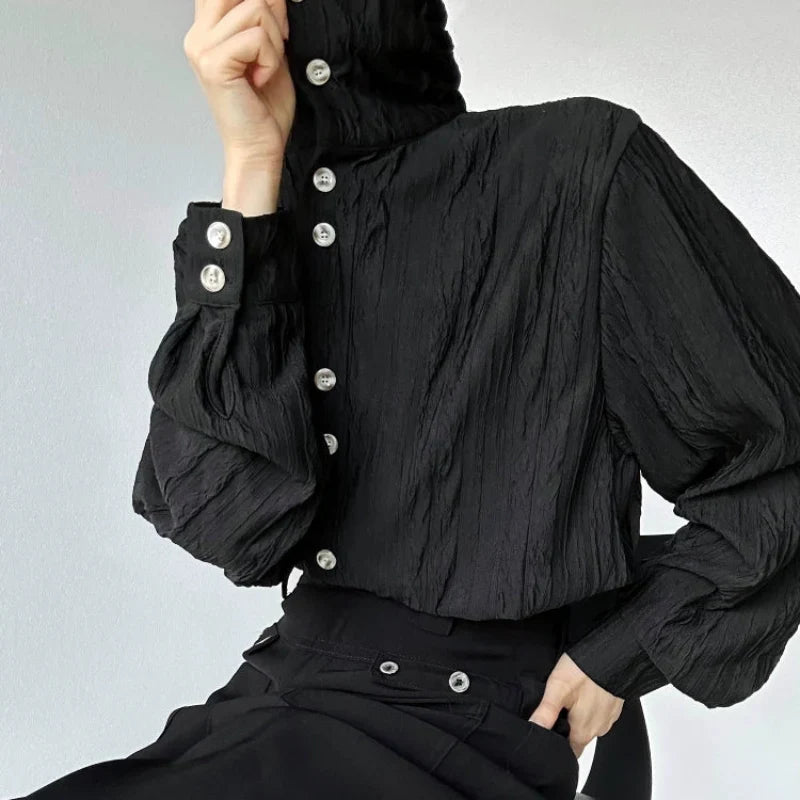 Wave Design Stand Neck Long Sleeve Shirt