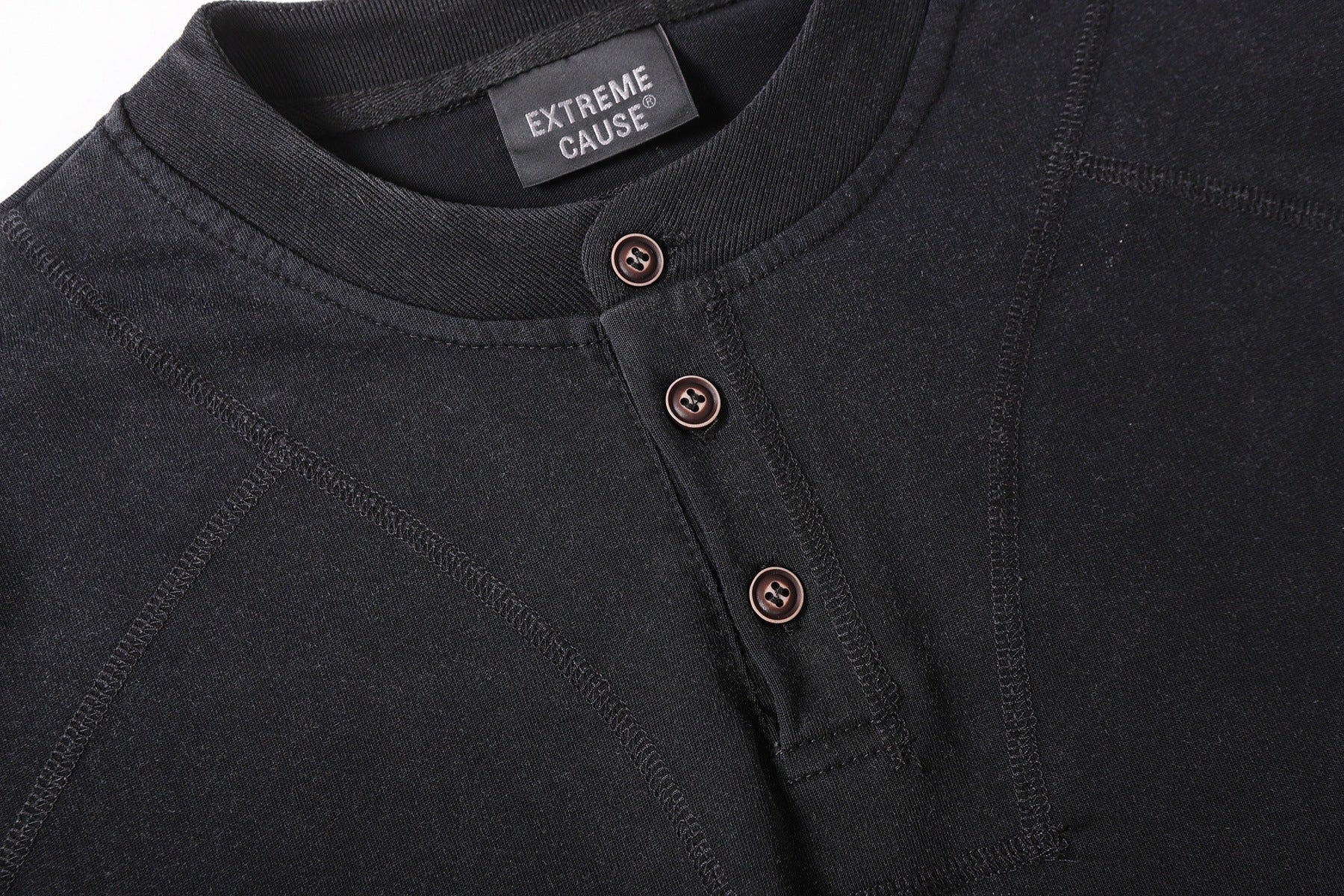 Semi-Open Collar Washed Short Sleeve T-Shirt