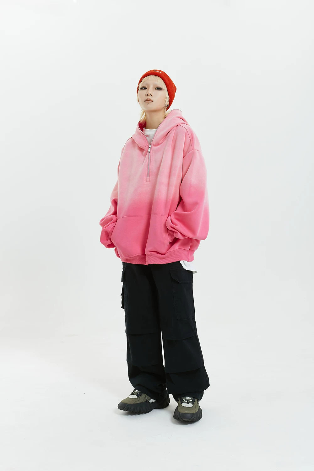 Gradient Half Zip Oversize Hoodie