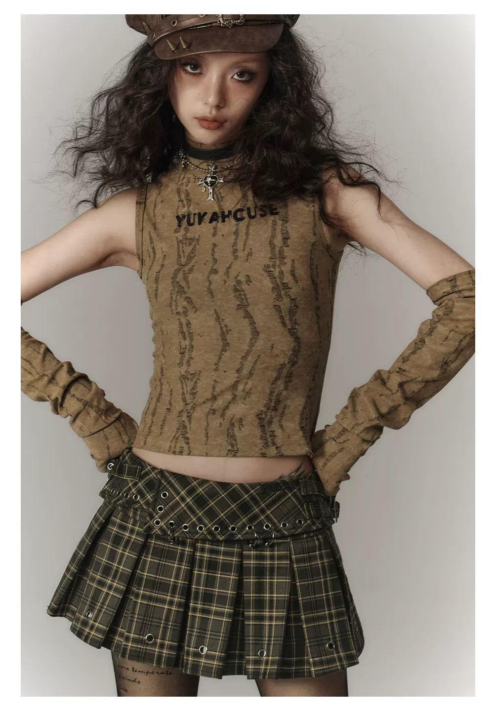 Plaid Pleats High-Waist Short Skirt
