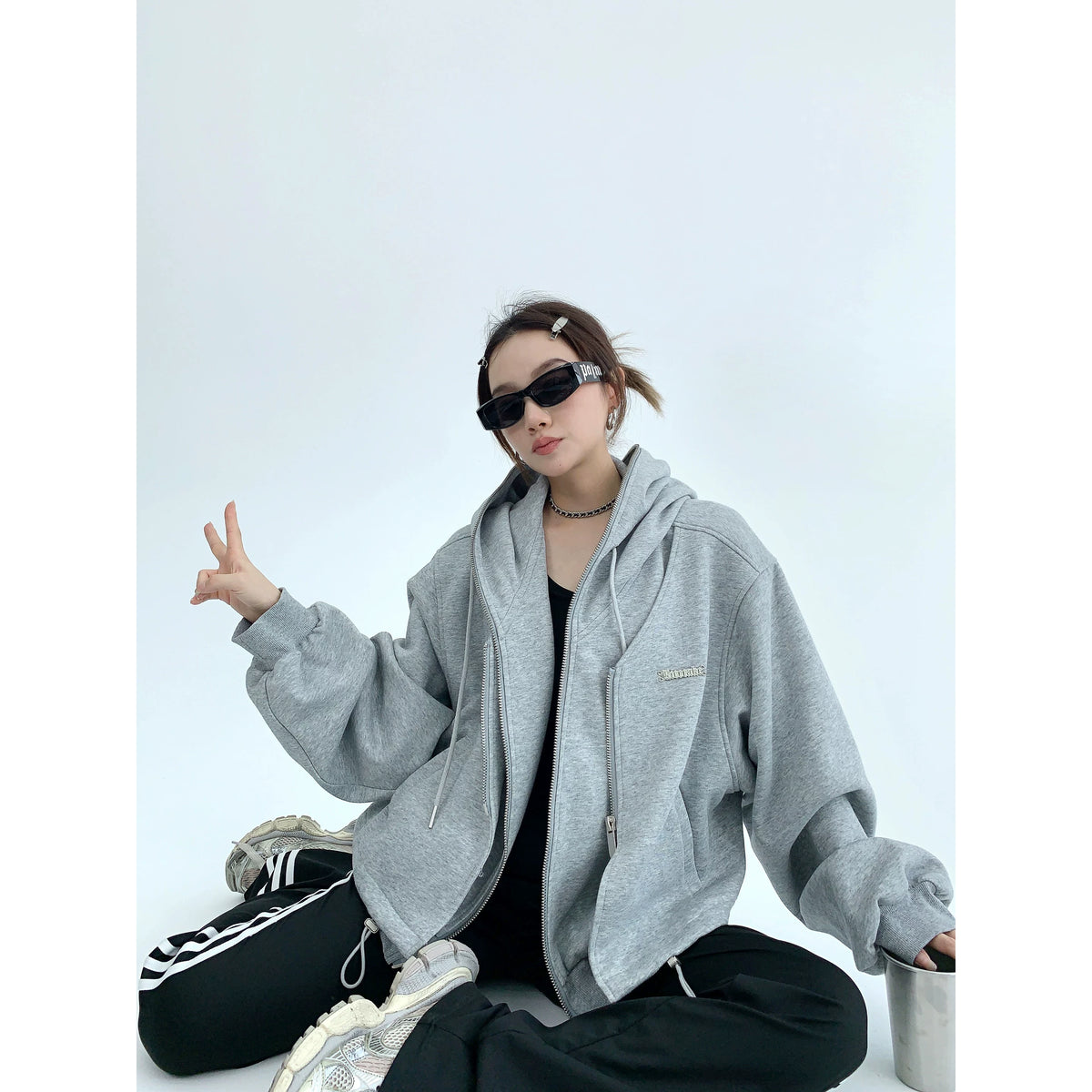 Fake Layered Zipper Hoodie