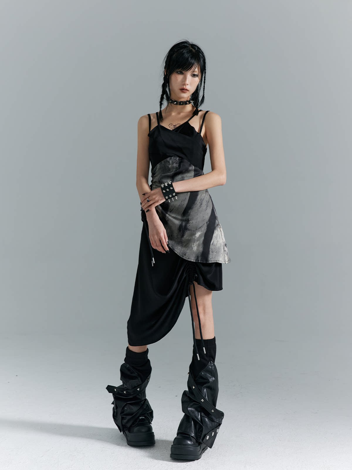Drawstring Asymmetrical Hem Camisole Midi Dress