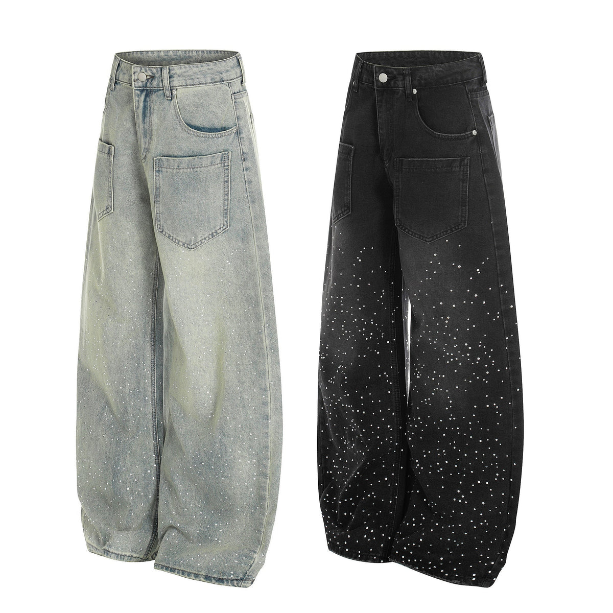 Washed Paint Pocket Wide Leg Denim Jeans