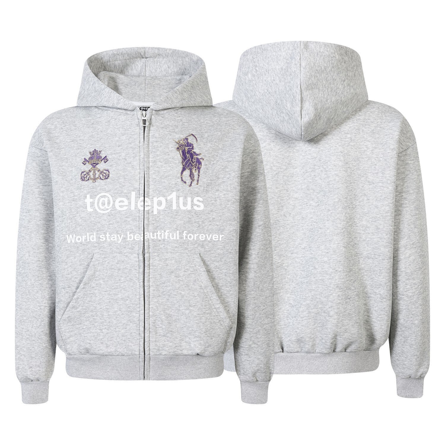 Logo Horse Embroidery Zipper Hoodie