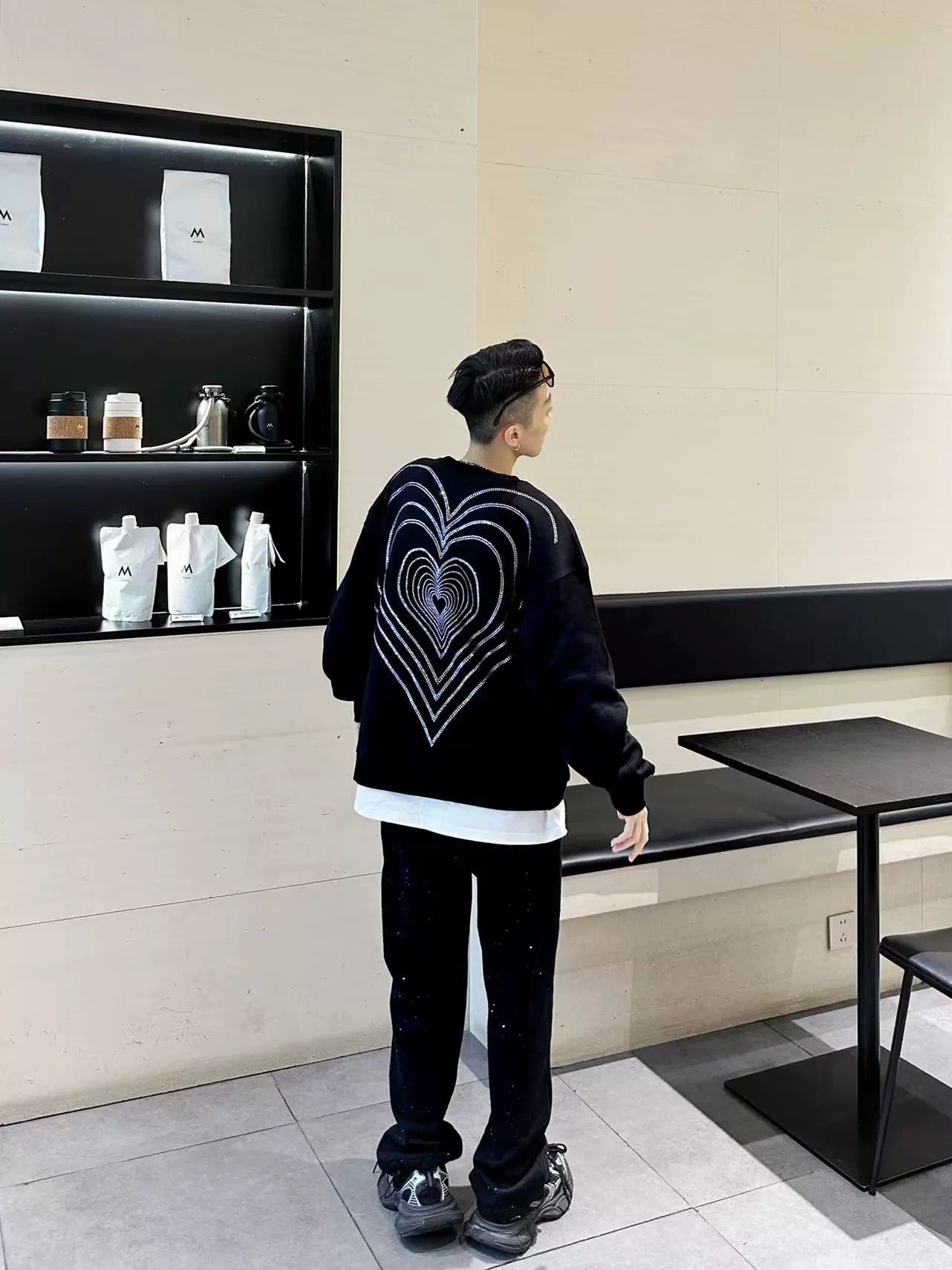 Rhinestone Heart Oversize Long Sleeve Sweatshirt