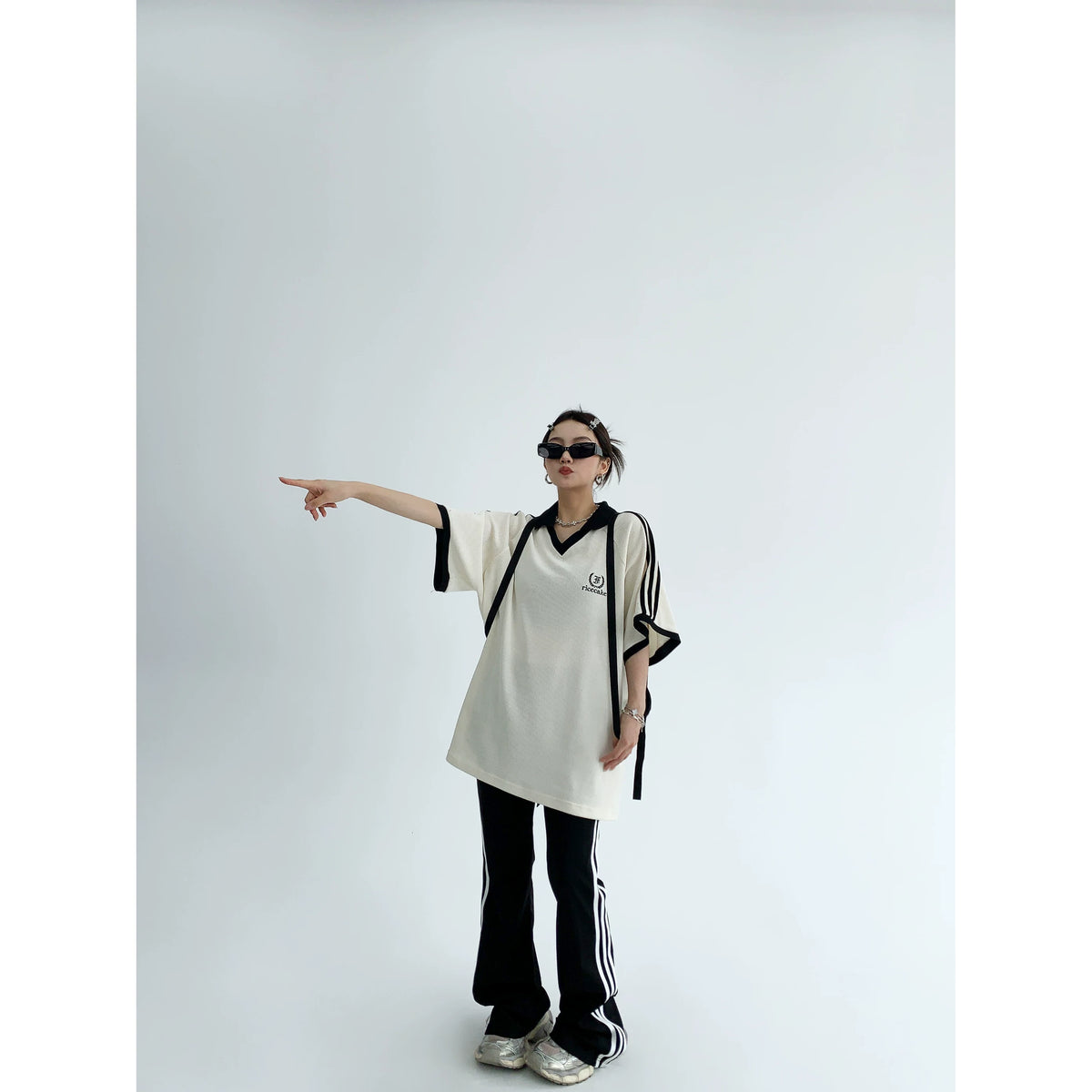 Oversize V-Neck Short Sleeve Polo Shirt