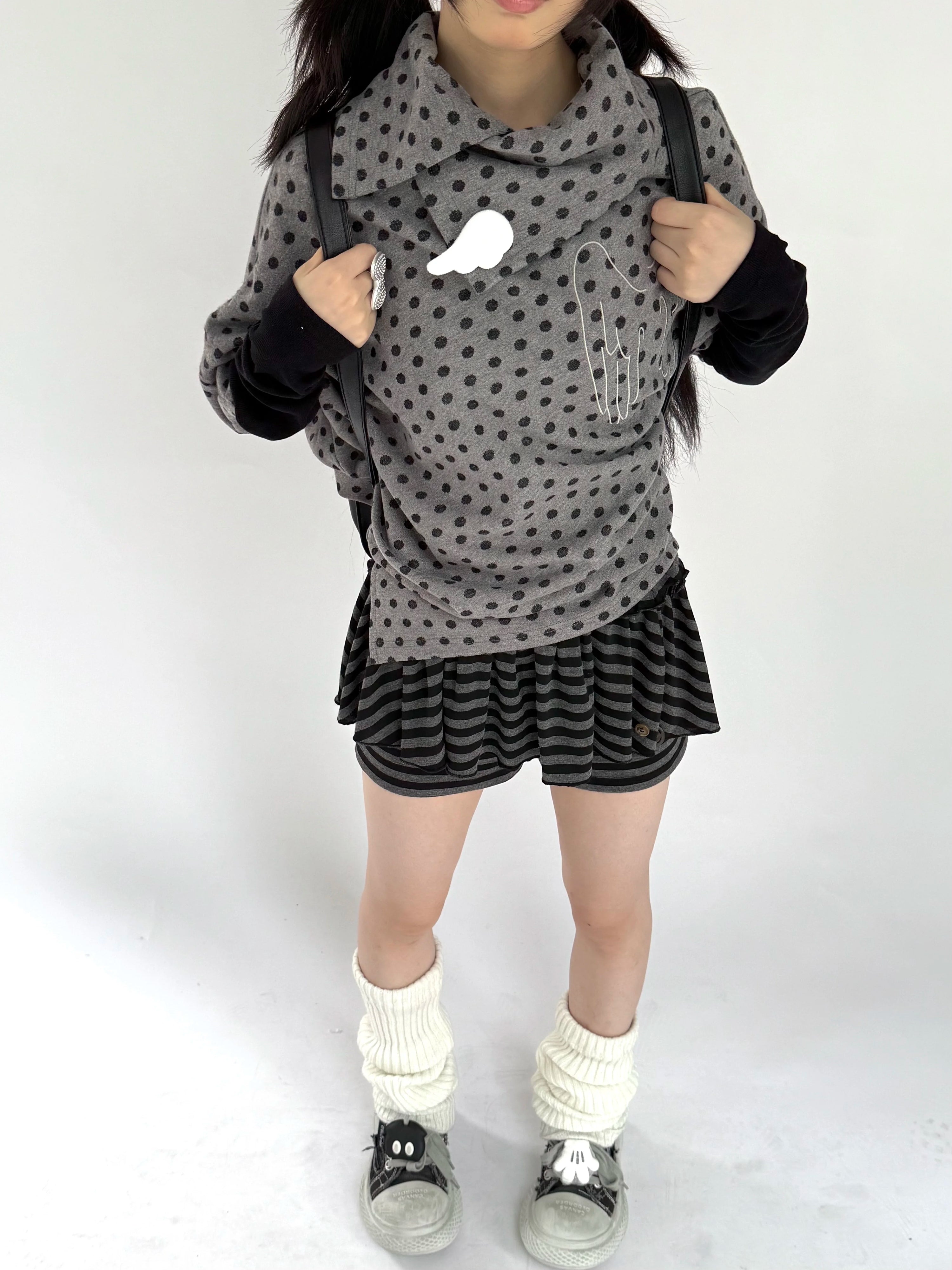 Asymmetric Polka Dot Fitted Long Sleeve T-Shirt