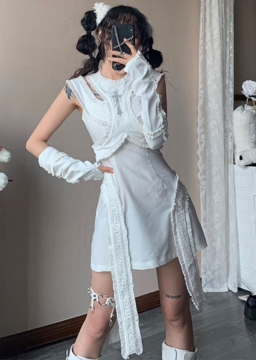 Ruffle Patchwork Sleeveless Dress