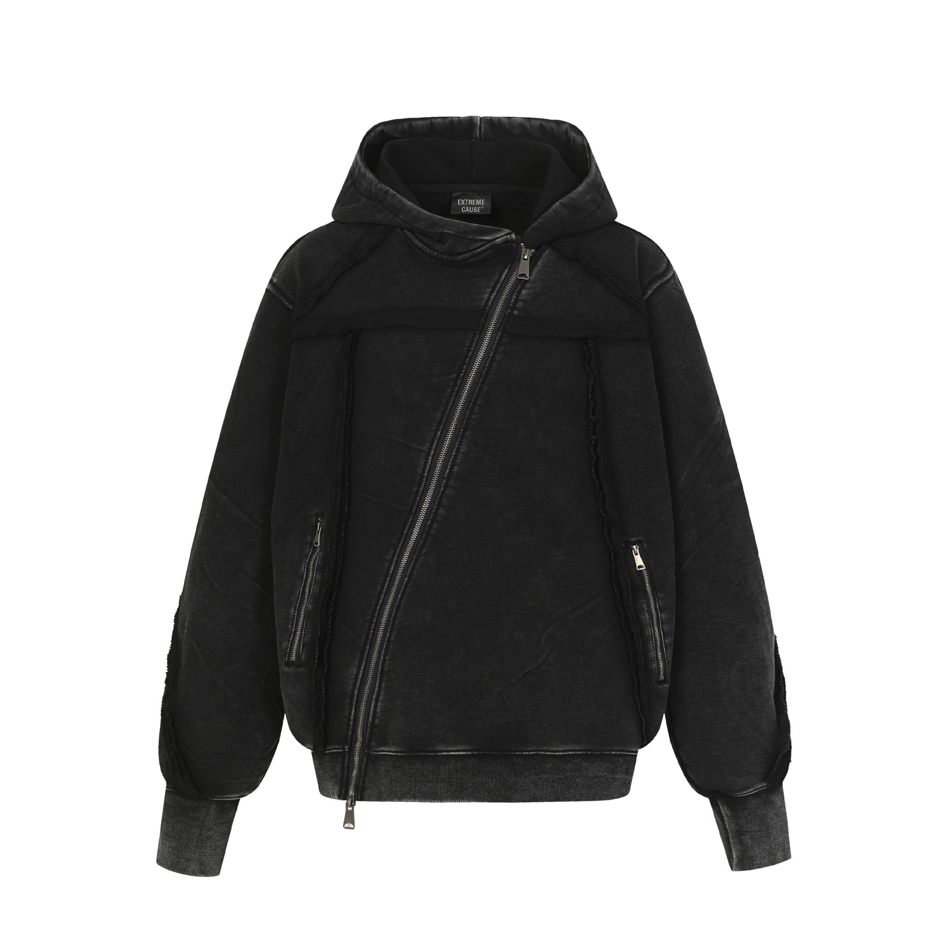 Washed Asymmetrical Zipper Detail Hoodie