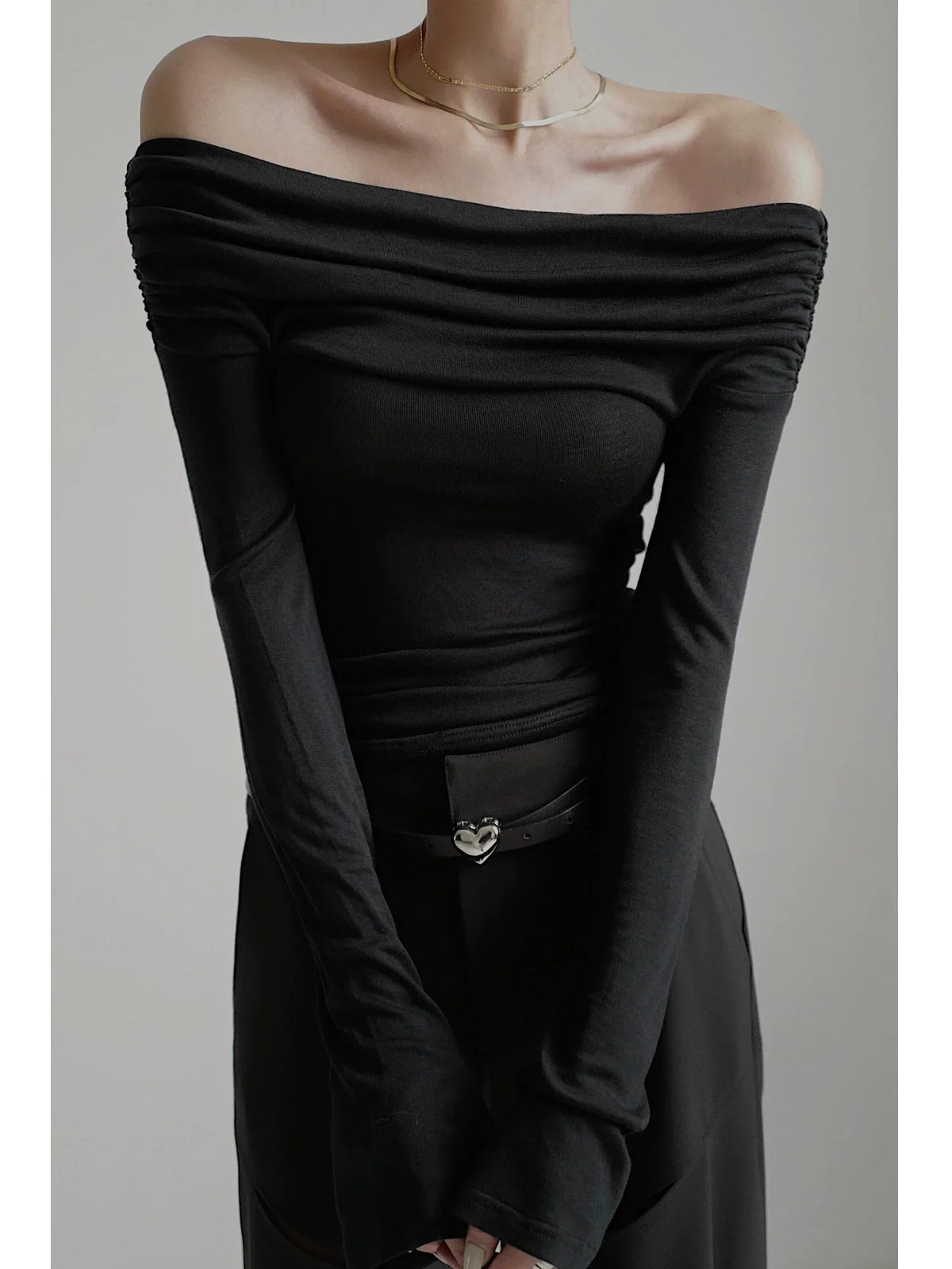 Off Shoulder Long Sleeve Knit Top