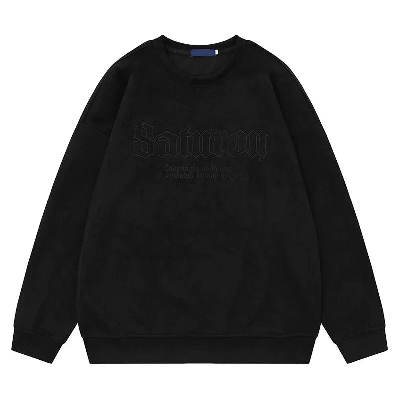 Suede Embroidery Round Neck Oversize Sweatshirt