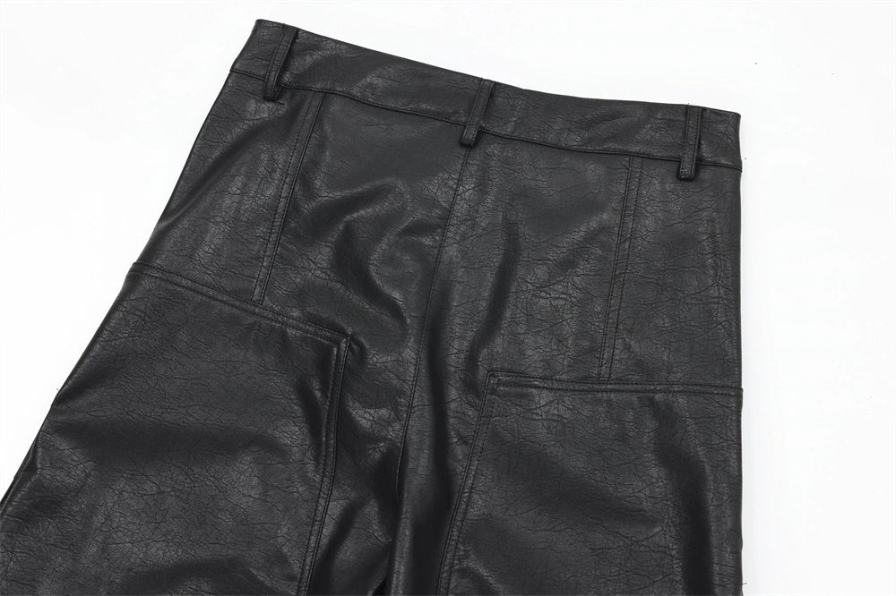 Black Leather Cargo Pants