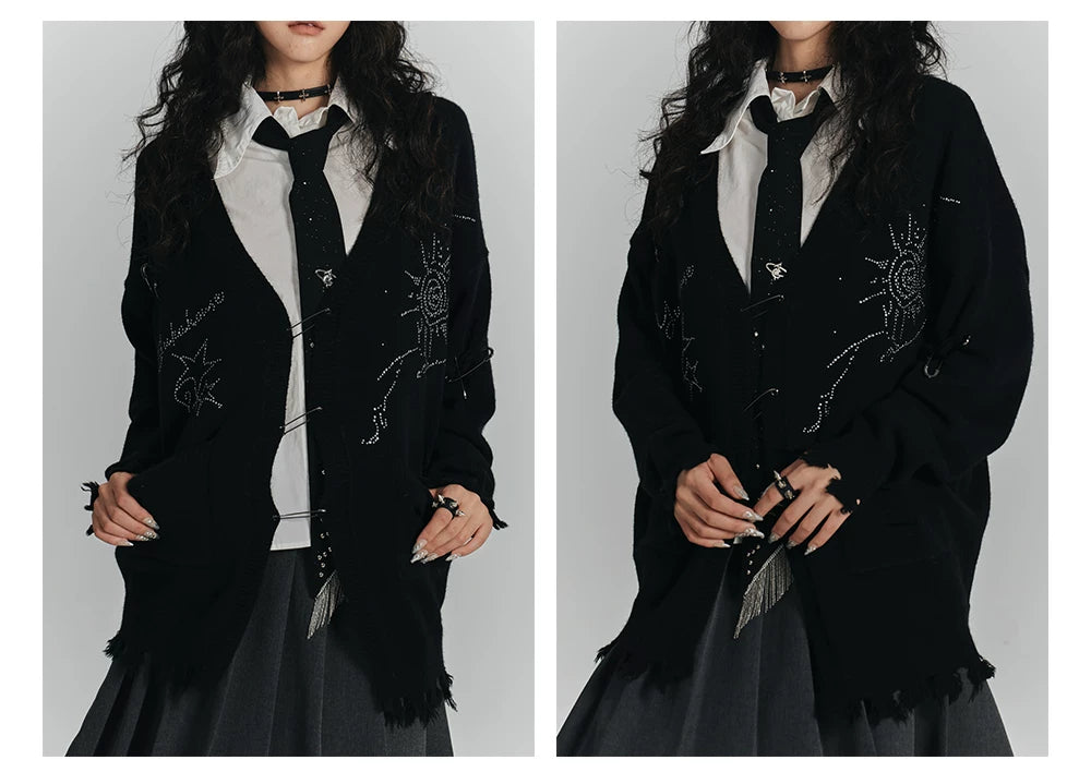 Safety Pin V-Neck Oversize Knit Cardigan