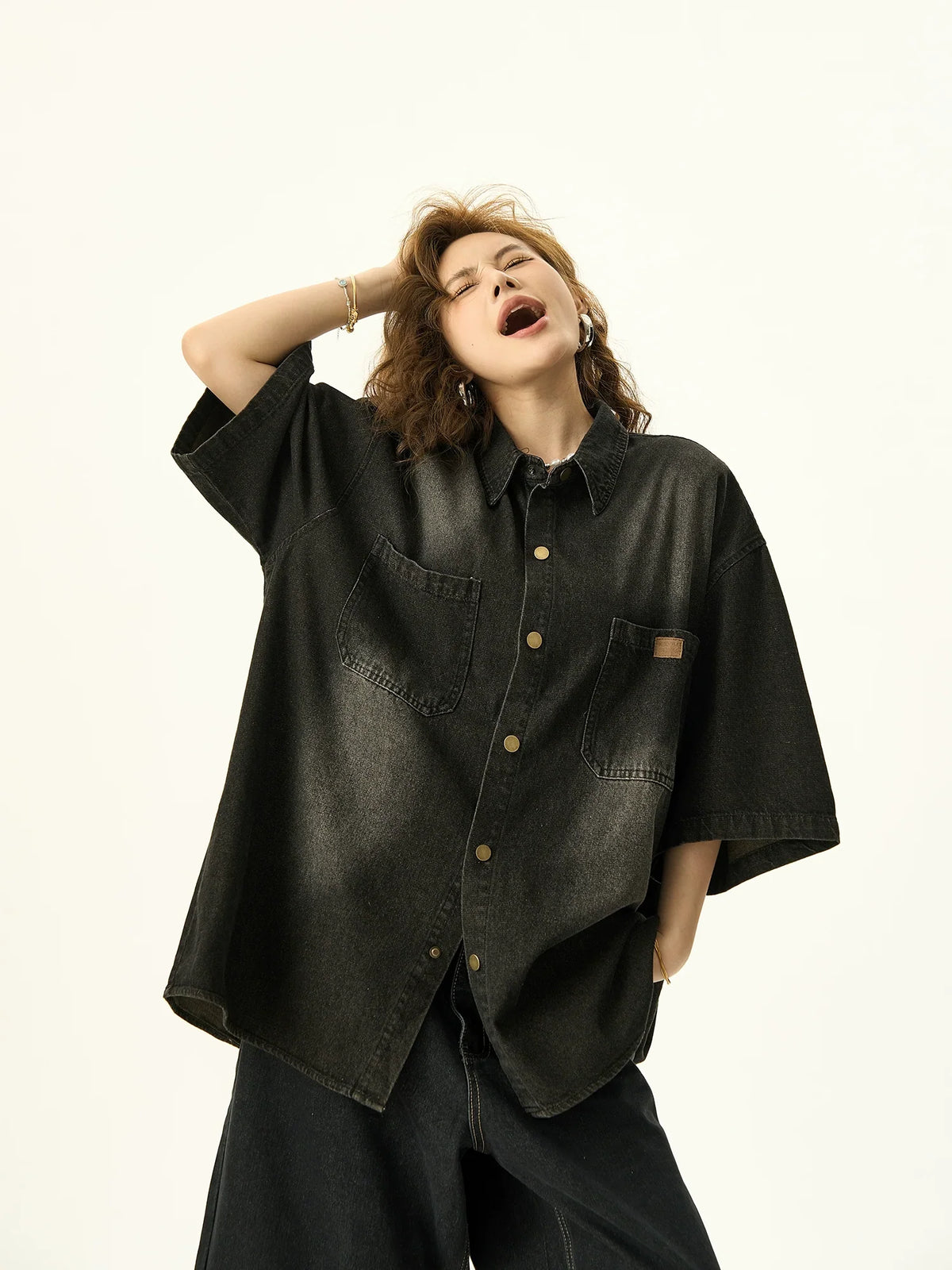 Washed Denim Short Sleeve Shirt