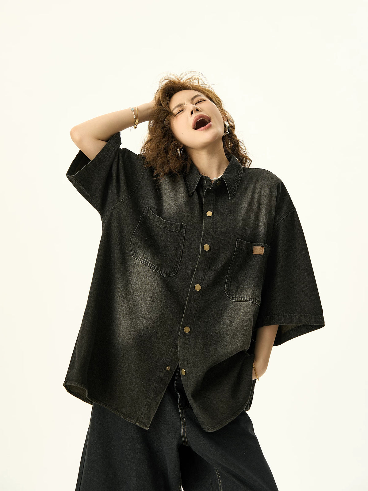 Washed Denim Short Sleeve Shirt