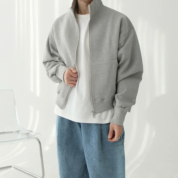 Stand Neck Double Zipper Sweatshirt Jacket