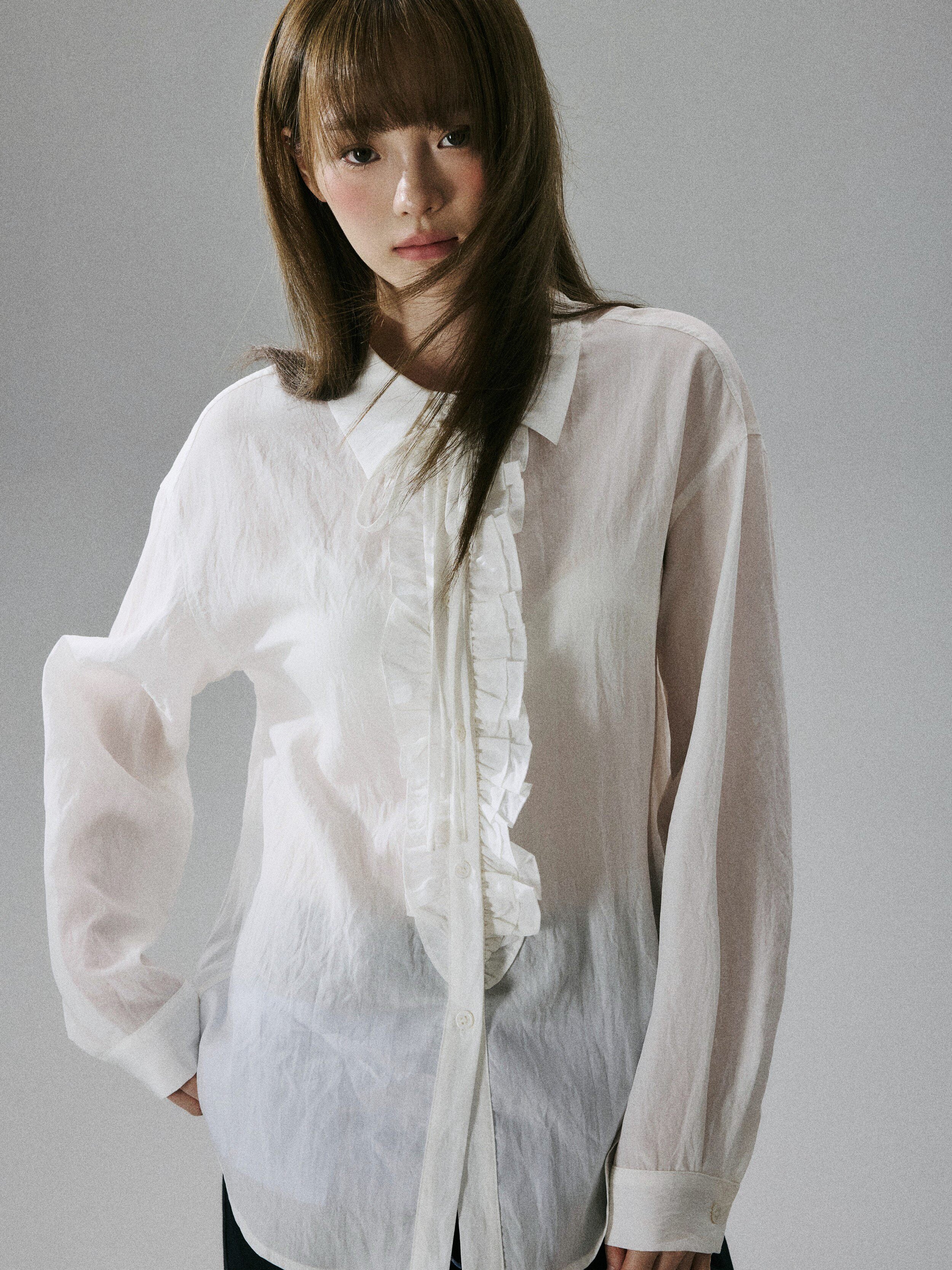 Wrinkled Lyocell Asymmetrical Bow Strap Sunscreen Long Sleeve Shirt