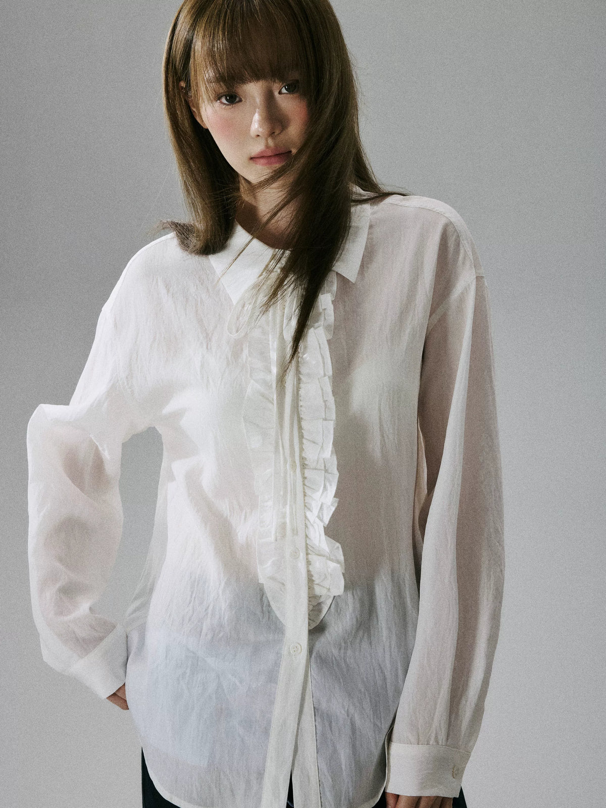 Wrinkled Lyocell Asymmetrical Bow Strap Sunscreen Long Sleeve Shirt