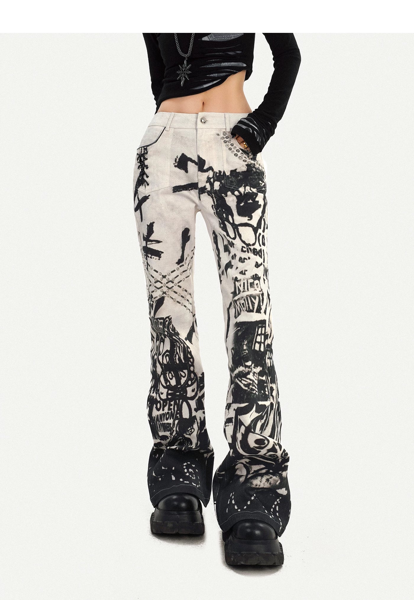 Ink Print Design Denim Jeans