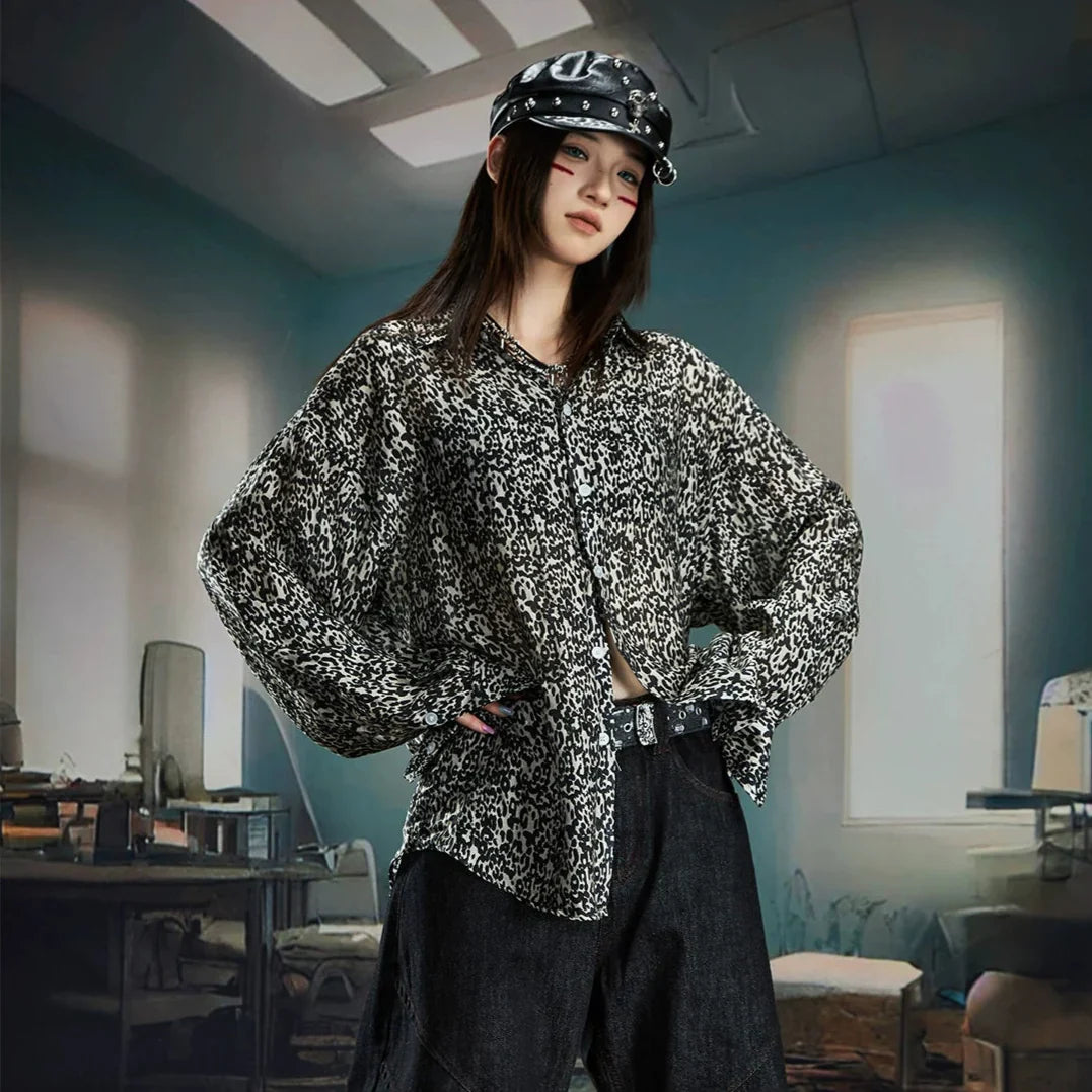 Leopard Print Oversize Long Sleeve Shirt