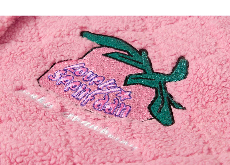 Colorblock Embroidery Fleece-Lined Baseball Jacket