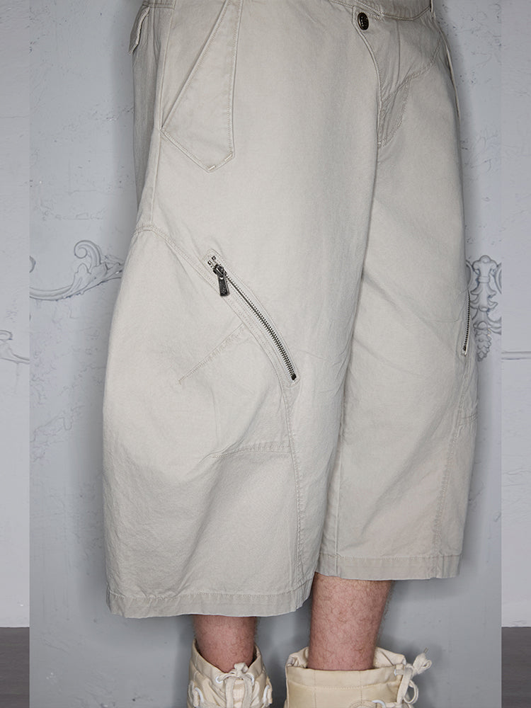 Asymmetrical Functional Deconstructed Curved Hem Cargo Short