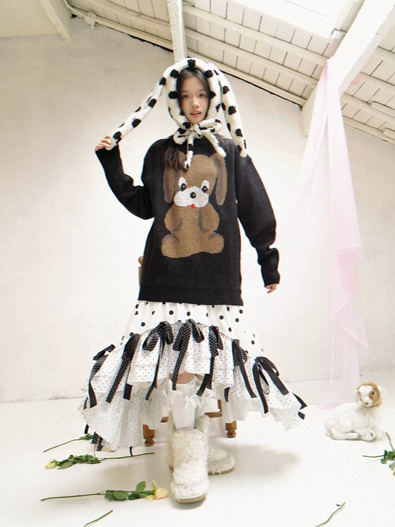 Dog Graphic Design Oversize Knit Sweater