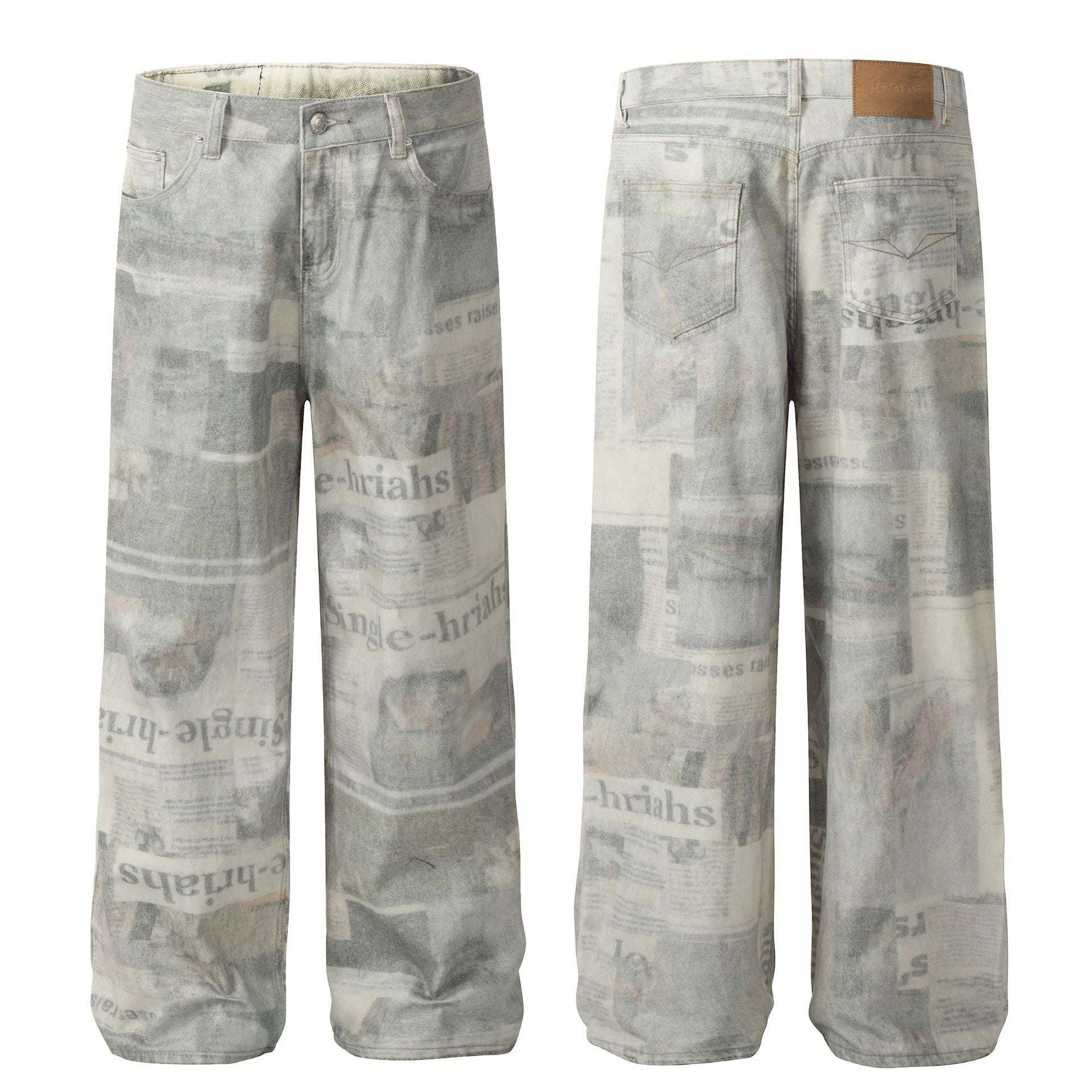 Newspaper Print Straight Denim Jeans