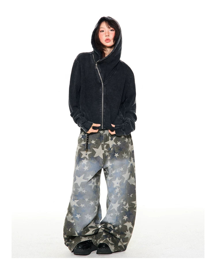 Asymmetrical Zipper Oversize Hooded Jacket