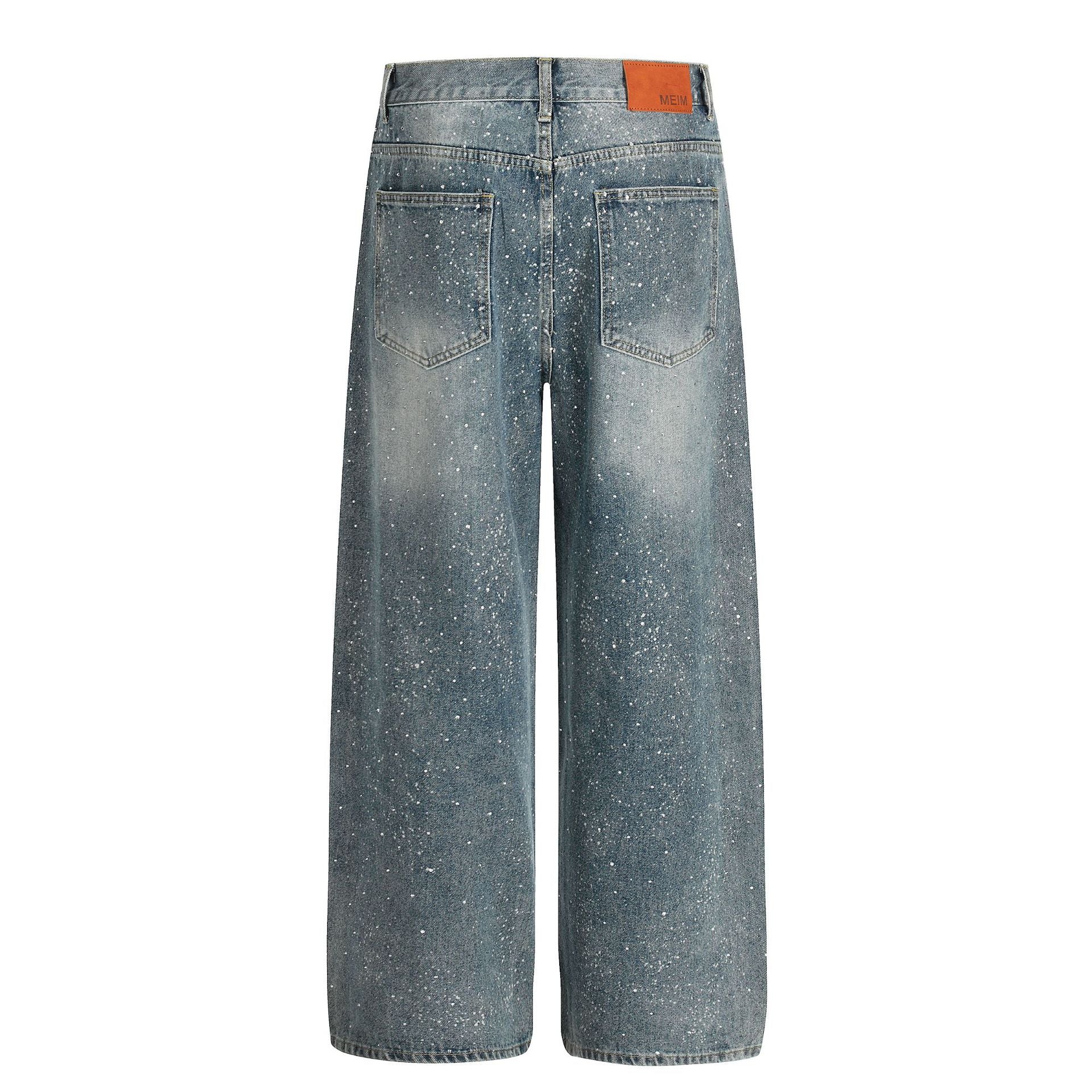 Paint Splatter Washed Wide Leg Denim Jeans