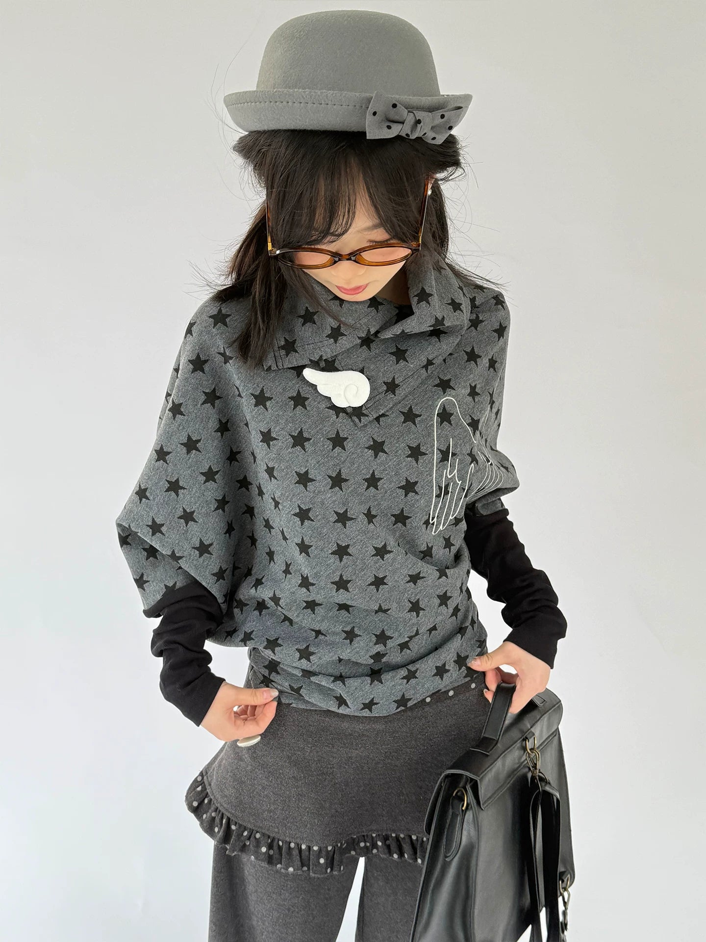 Star Print Wing Detail Layered Long Sleeve T-Shirt