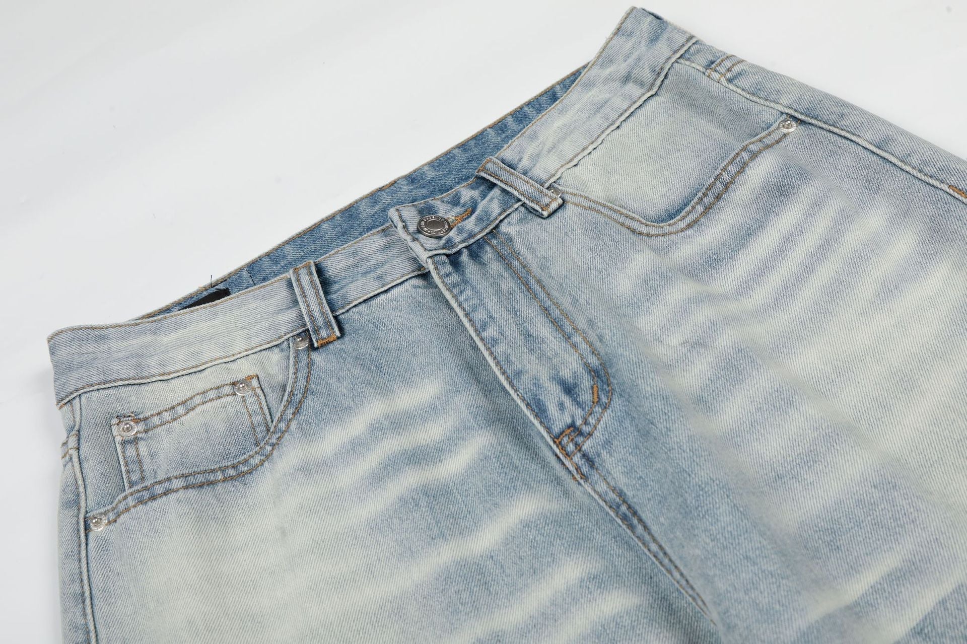 Washed Whisker Wide Leg Denim Jeans