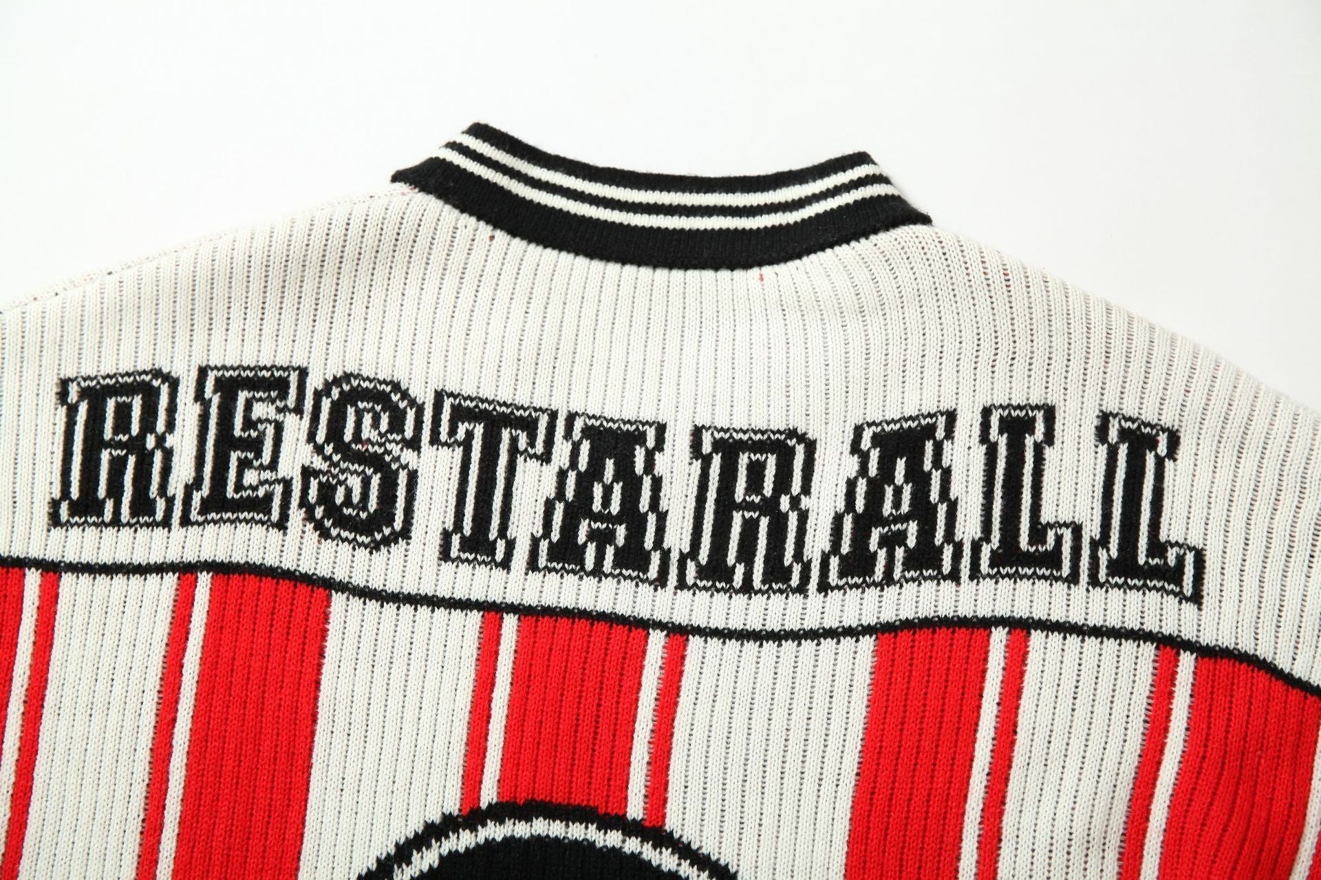 Number Stripe V-Neck Short Sleeve Knit T-shirt