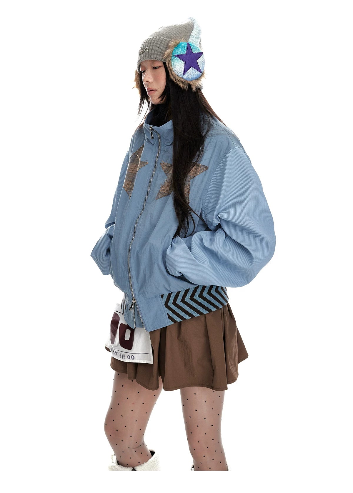 Stand Neck Double Zipper Oversize Jacket