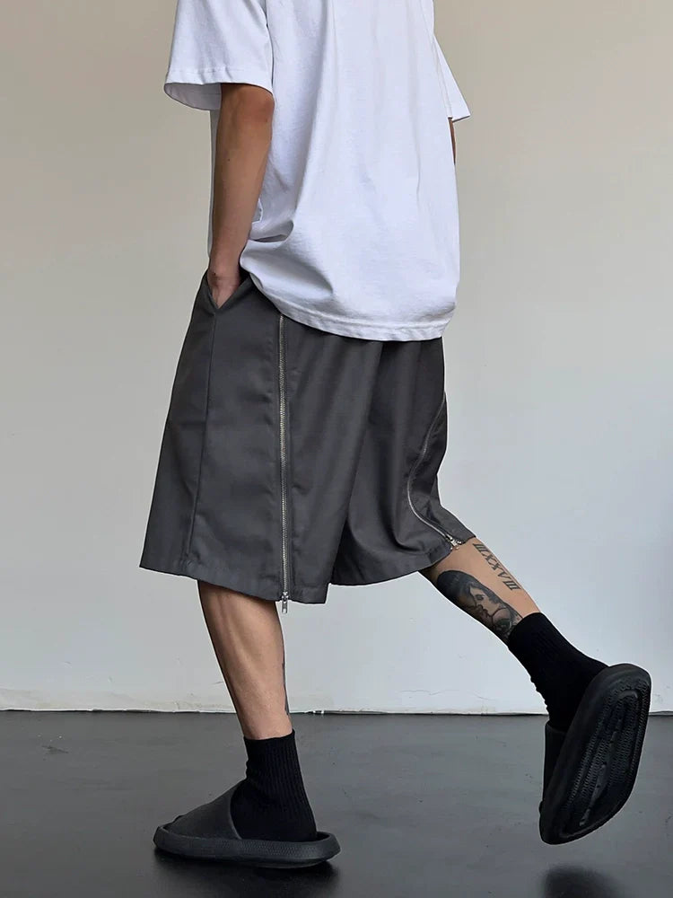 Back Zip Design Wide Leg Sporty Short Pants
