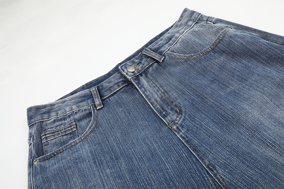 Embroidery Bead Wide Leg Short Denim Pants