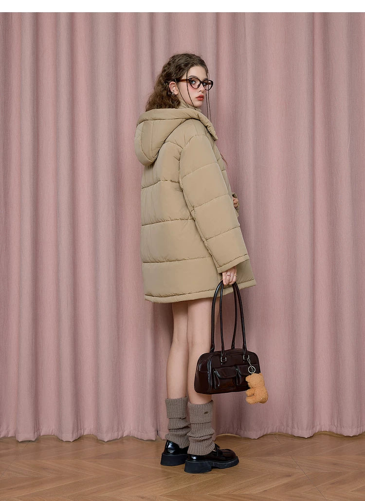 Hooded Stand Neck Long Puffer Jacket