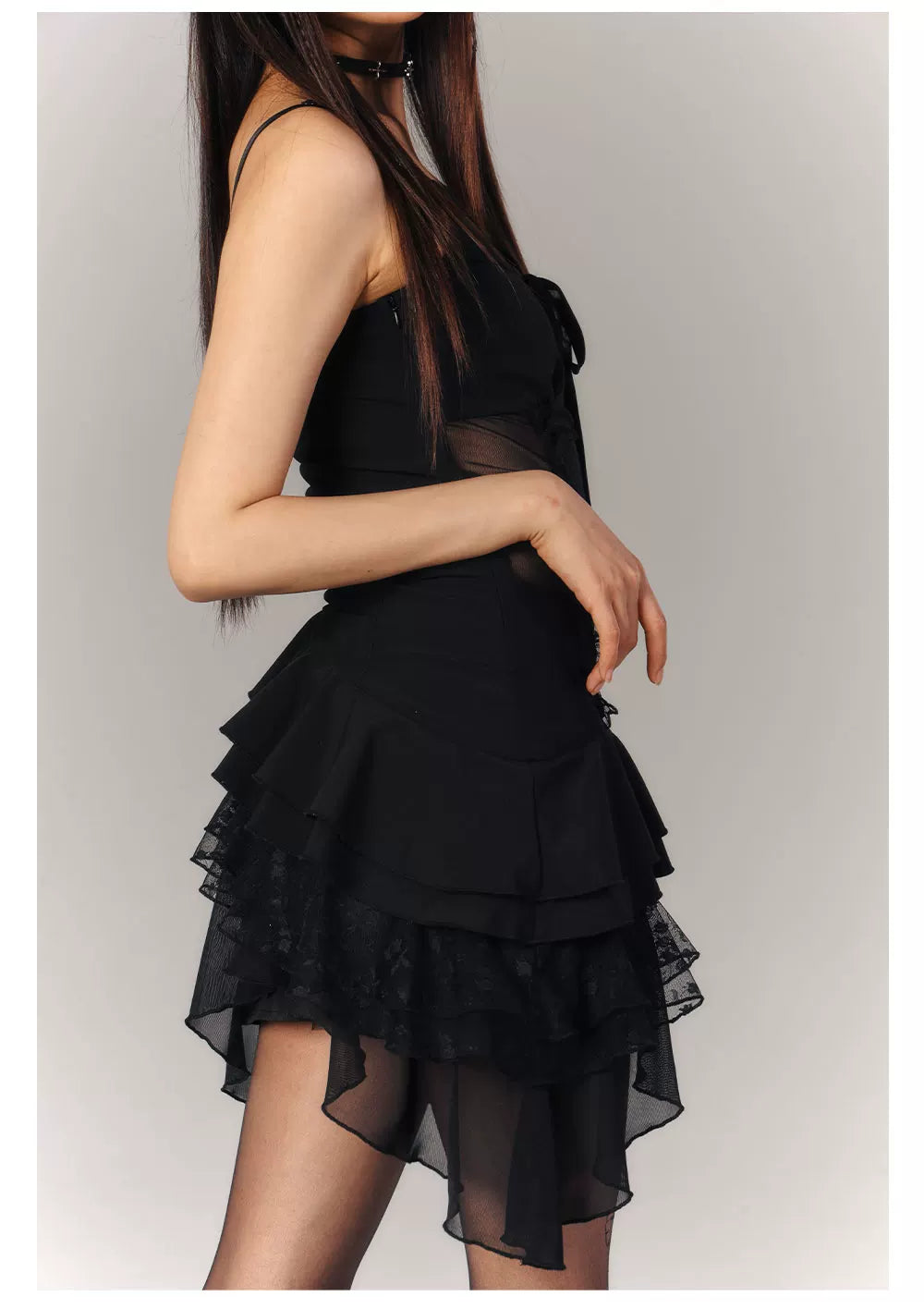 Lace Asymmetrical Layered Fitted Dress