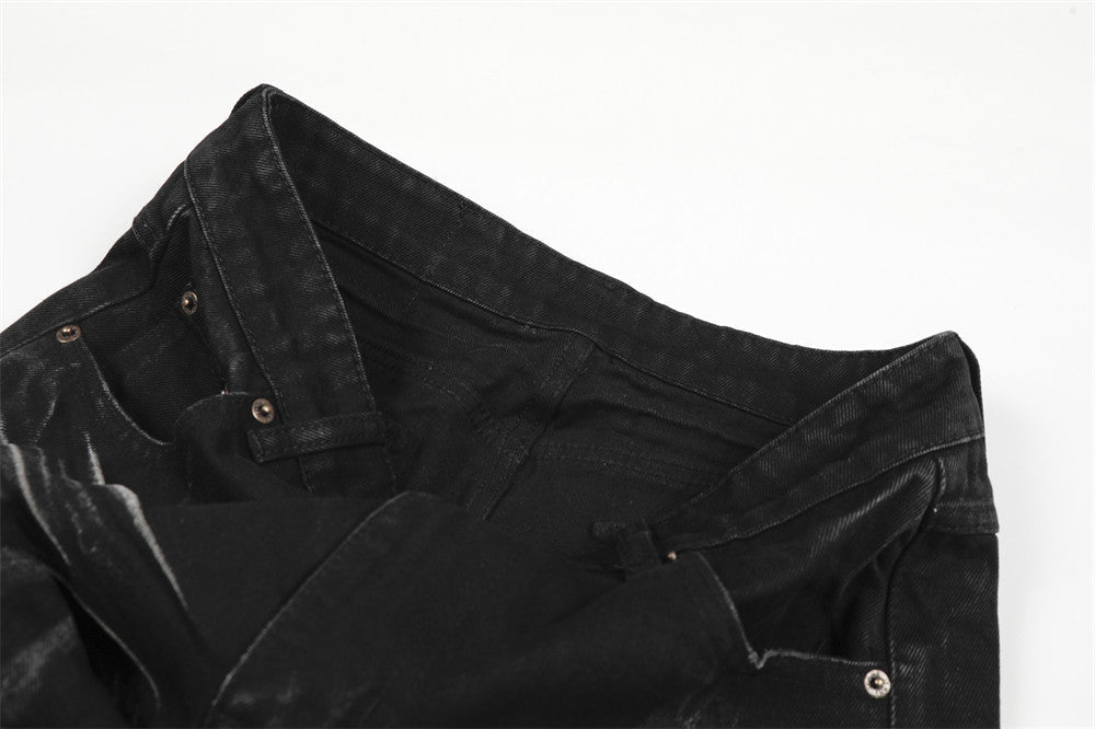 Faded Wide-Leg Jeans - Distressed Denim