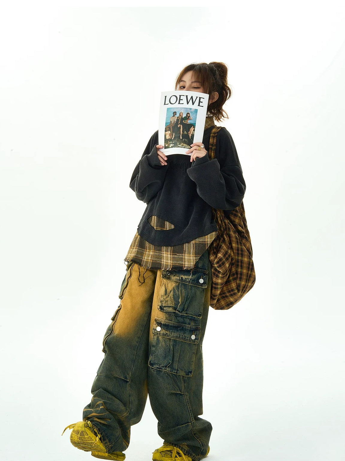 Plaid Stitching Fake Layered Sweatshirt