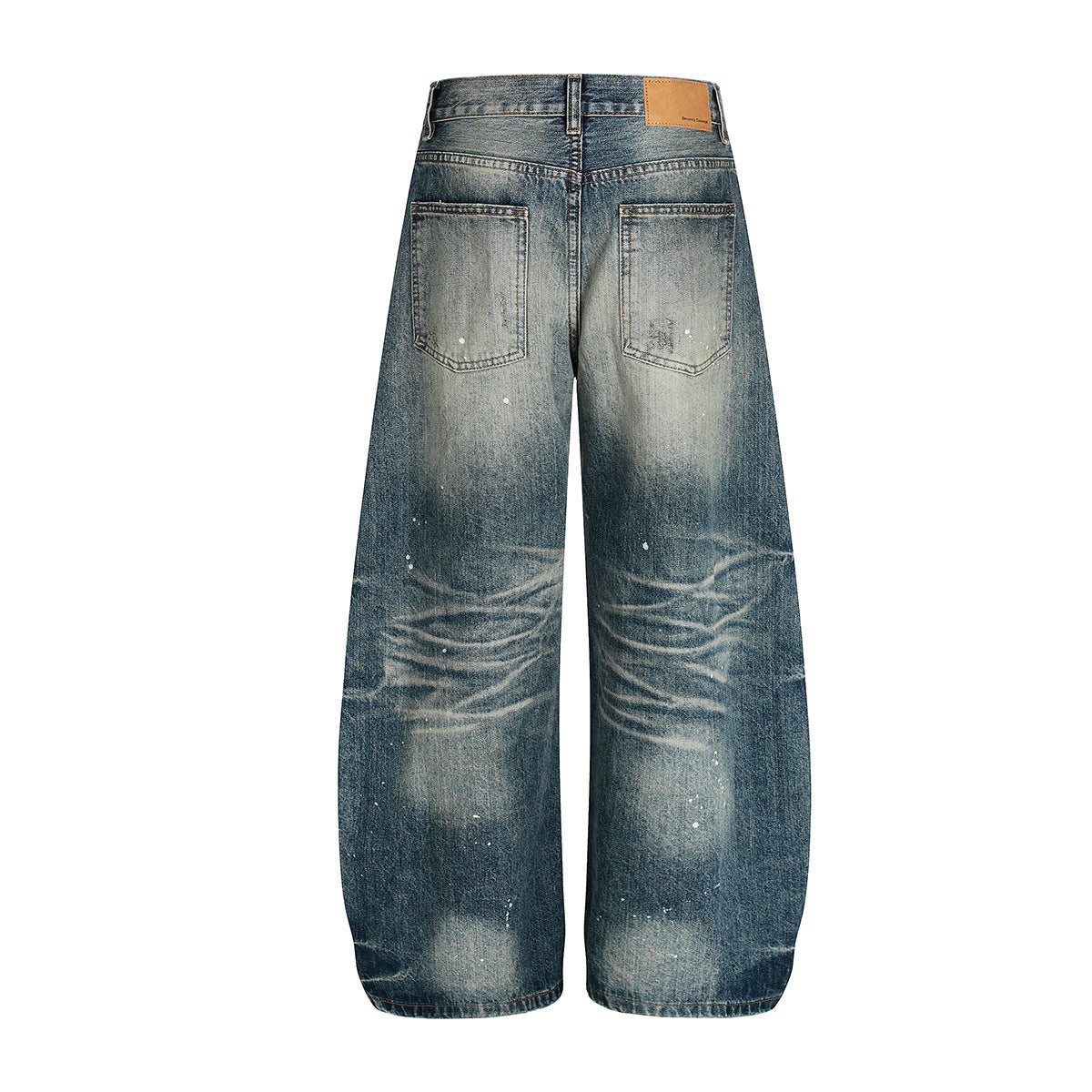 Washed Paint Splatter Curved Wide Leg Denim Jeans