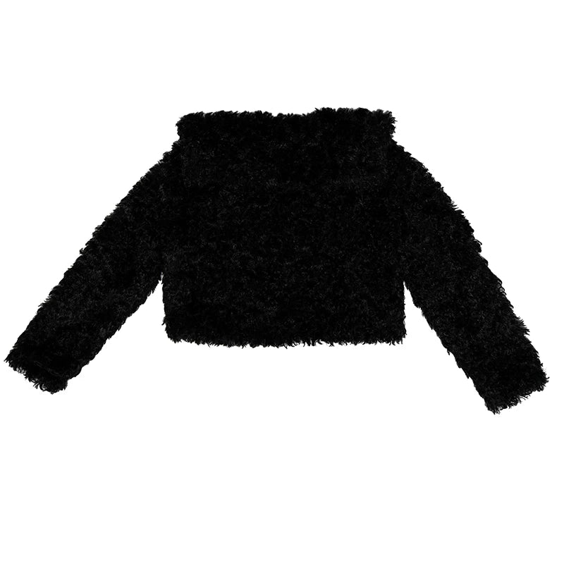 Fake Fur Bow Tie Plush Jacket