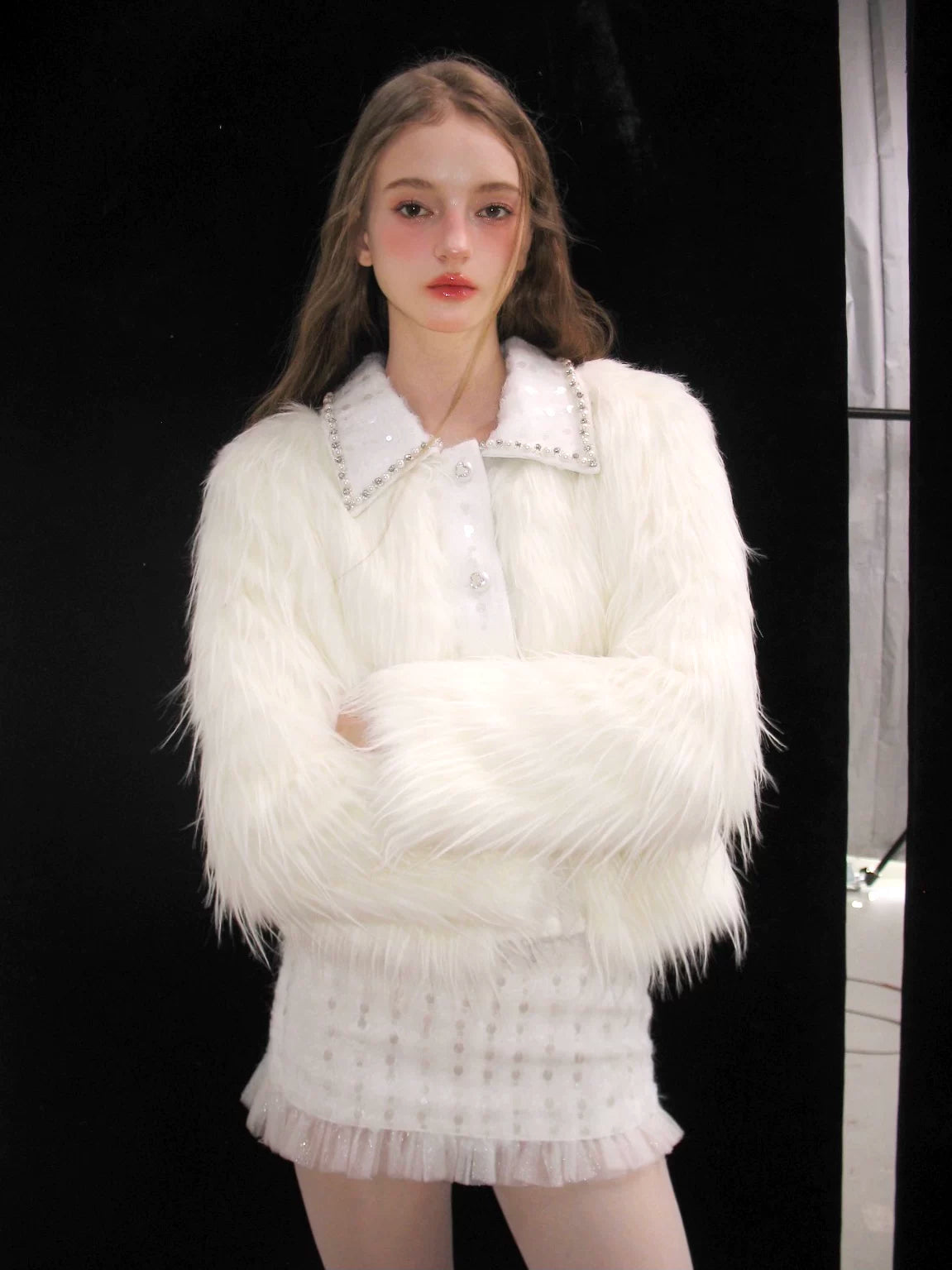 Eco Fur Warm Jacket & Short Skirt & Long Skirt Setup