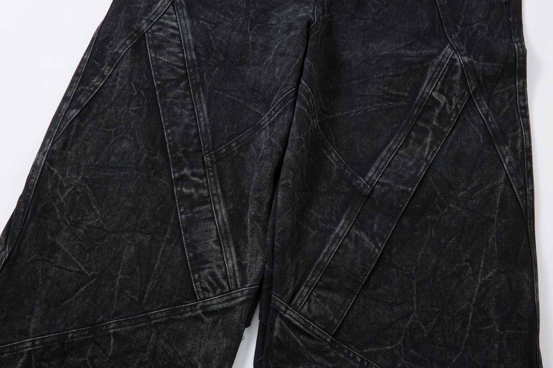 Washed Crinkle Button Fly Wide Leg Denim Jeans