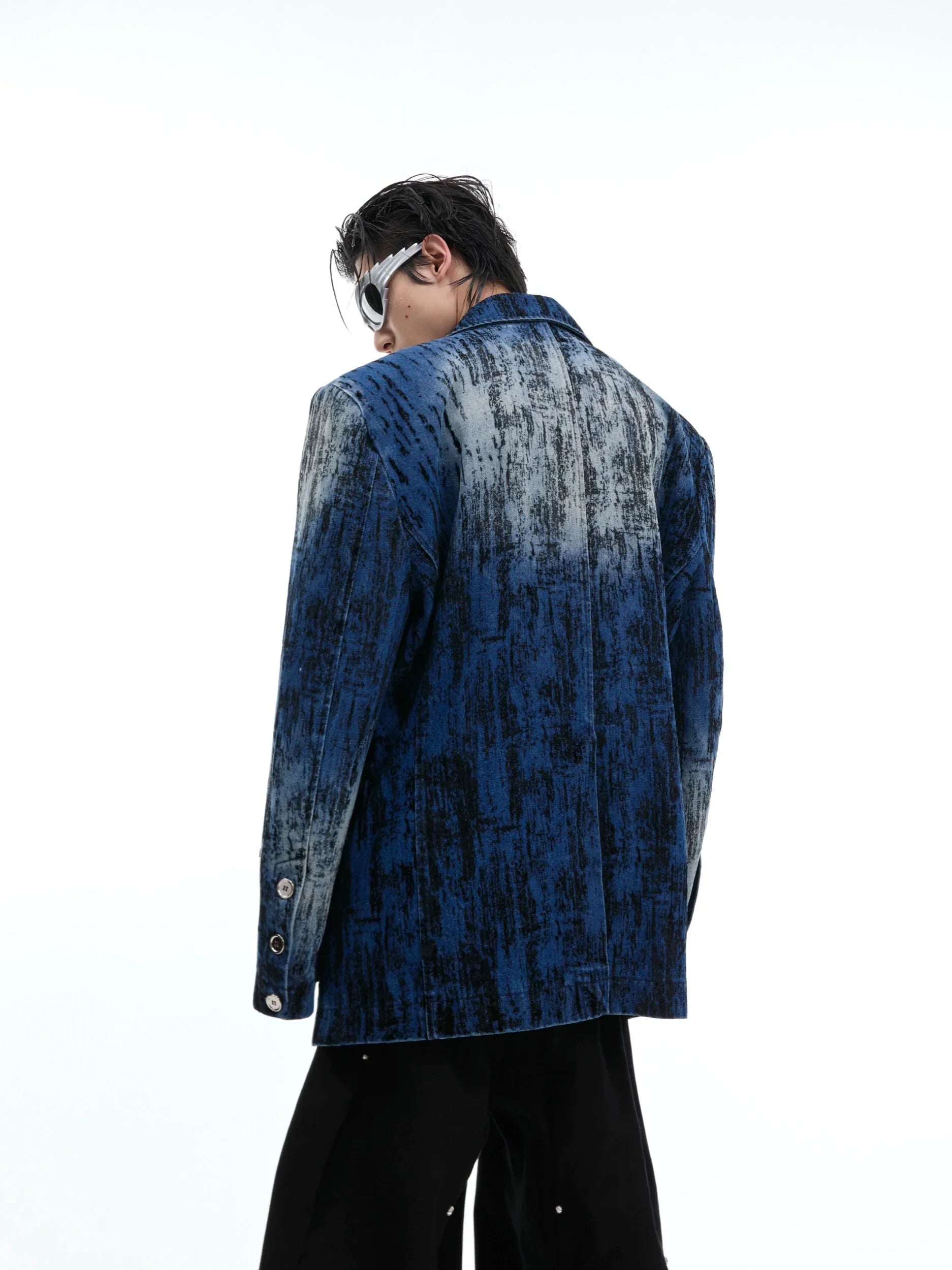 Tie Dye Vintage Design Shoulder Pad Denim Jacket