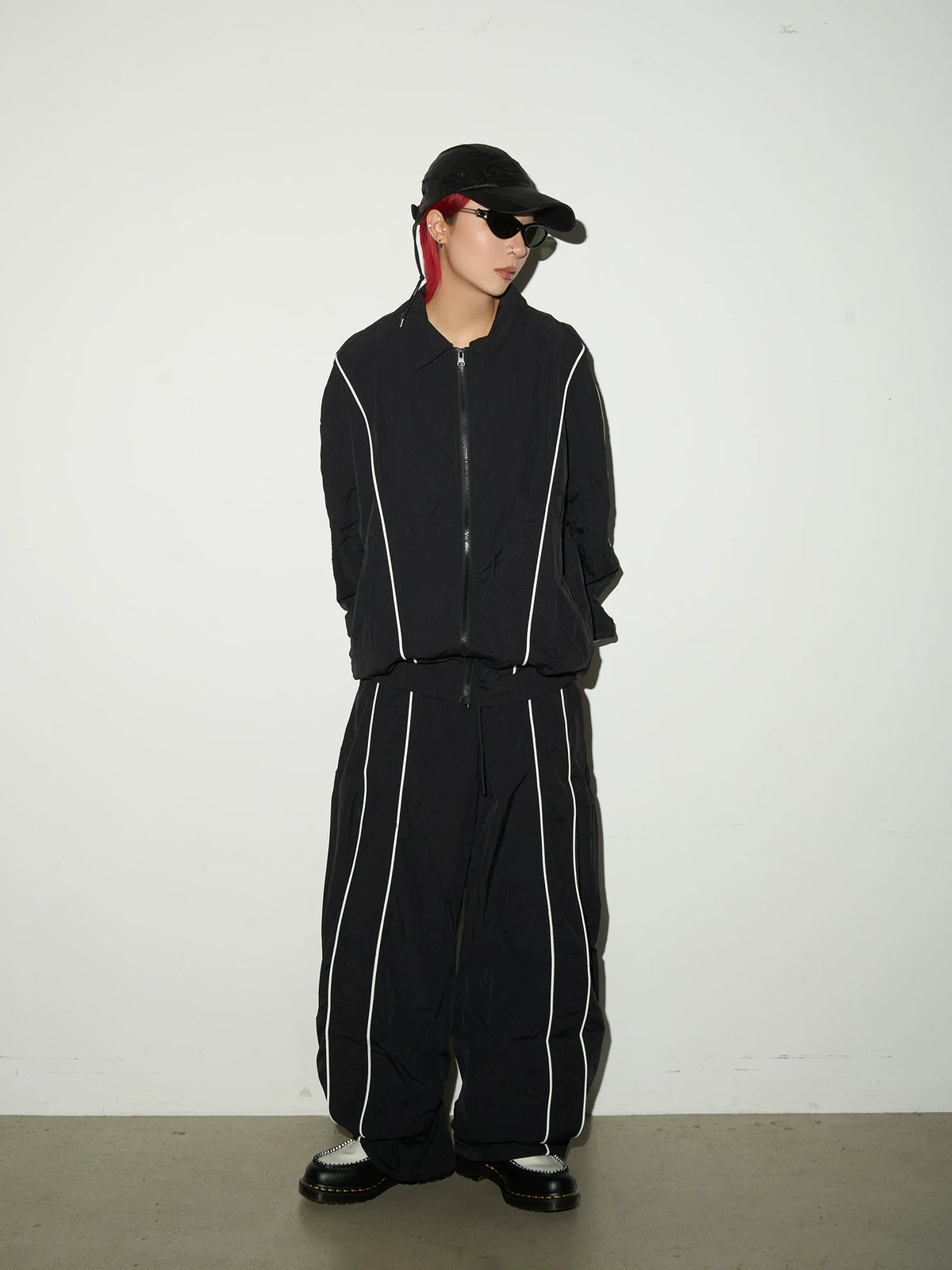 Line Detail Lightweight Quick-Dry Oversize Jacket & Wide Leg Pants Setup
